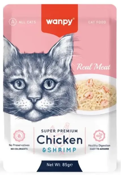 Wanpy Cat Пауч Курица и креветки, 85 г