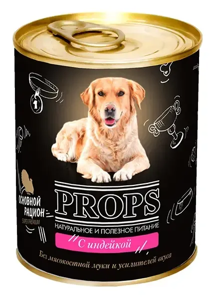 Props Консервы с индейкой для средних и крупных собак, 338 г