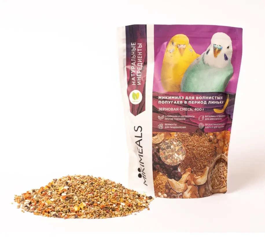 MIKIMEALS Корм для волнистых попугаев в период линьки