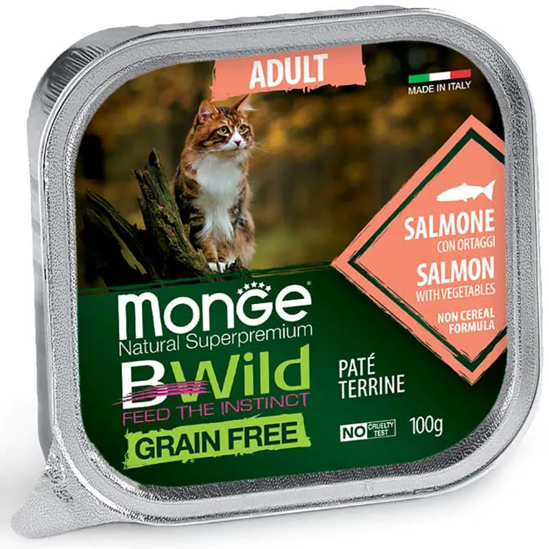Monge Консервы BWild GF Adult Cat (Лосось, овощи), 100 гр