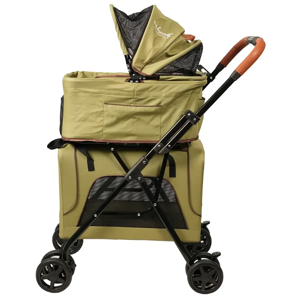 Mr.Kranch Коляска прогулочная для собак и кошек двойная оливковая