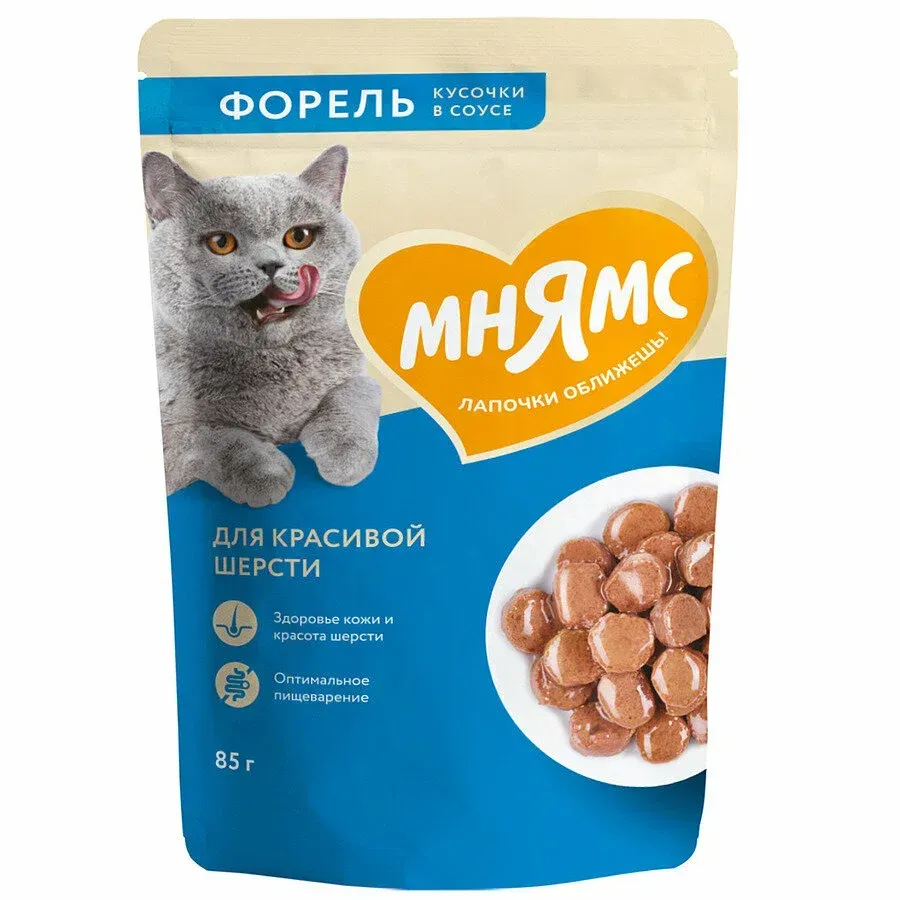 Мнямс Кусочки в соусе с форелью для кошек, 85 г