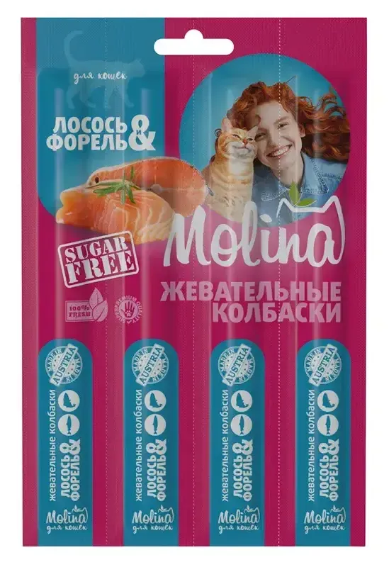Molina Жевательные колбаски для кошек Лосось и форель