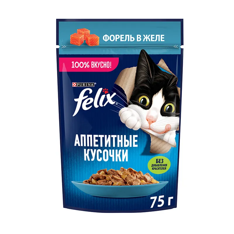 Felix Аппетитные кусочки для кошек (Форель в желе), 75 г