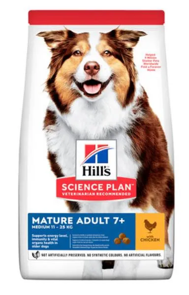 Корм Hill's Science Plan для пожилых собак 7+ средних пород для поддержания активности и здоровья желудочно-кишечного тракта (курица)