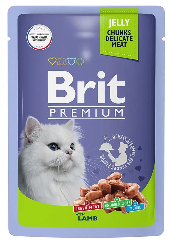 Brit Premium Пауч для взрослых кошек (Ягненок в желе), 85 г