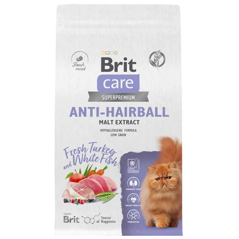 Корм Brit Care Cat Anti-Hairball (Белая рыба, индейка) для кошек