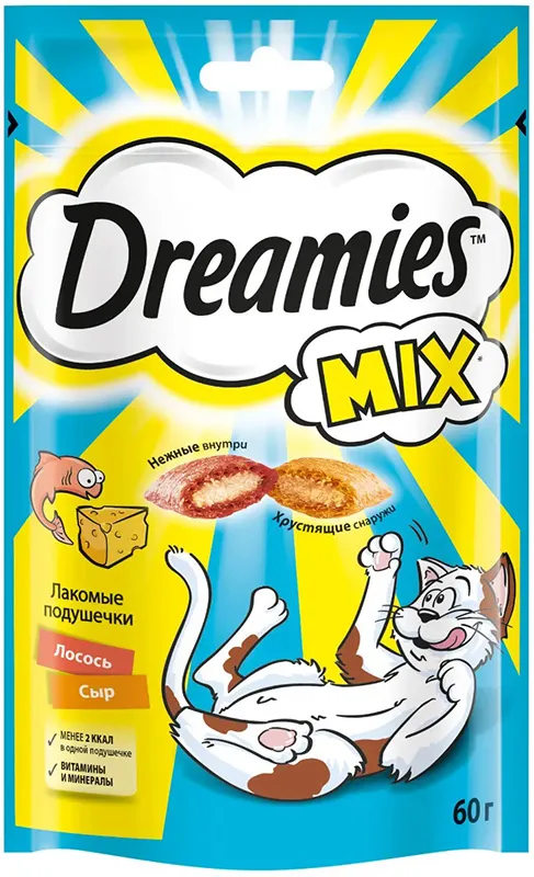 Dreamies Подушечки для кошек с лососем и сыром