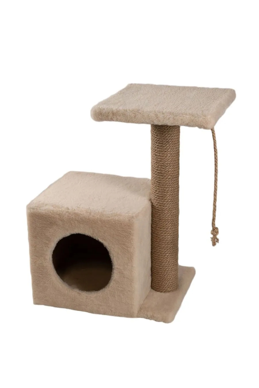 Cat House Когтеточка "Домик с боковой полкой", 58 см, джут Бежевая