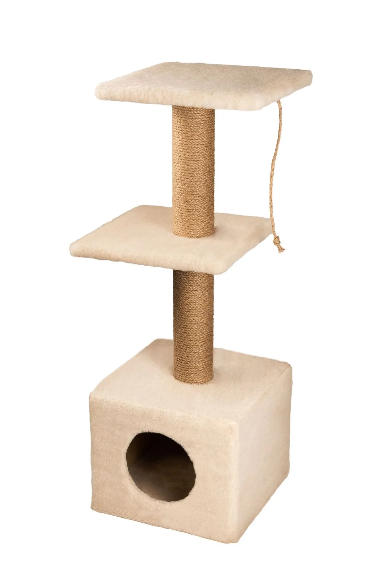 Cat House Когтеточка "Домик с 2-мя полками", 100 см, джут Бежевая