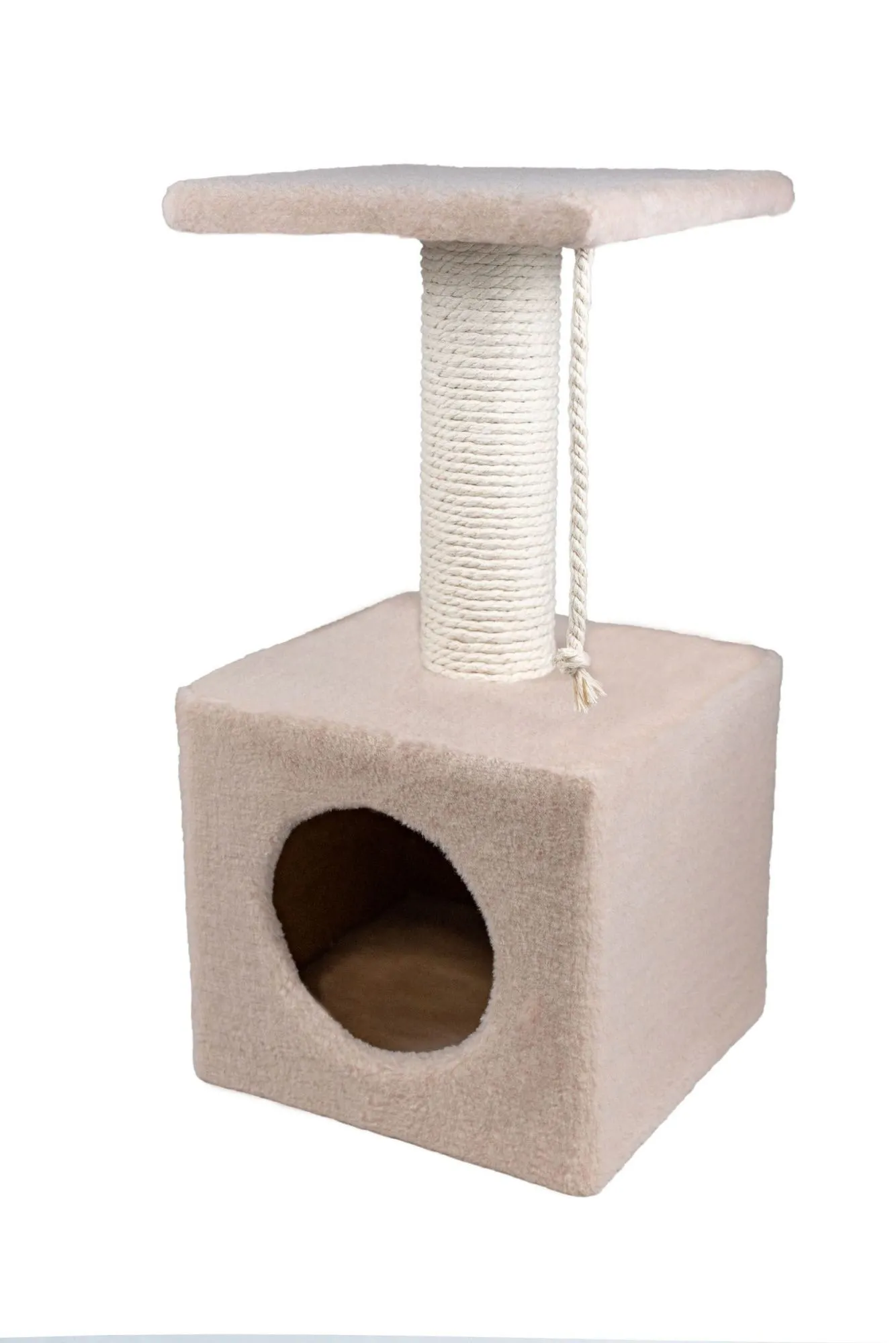 Cat House Когтеточка "Домик с полкой", 65 см, хлопок Бежевая