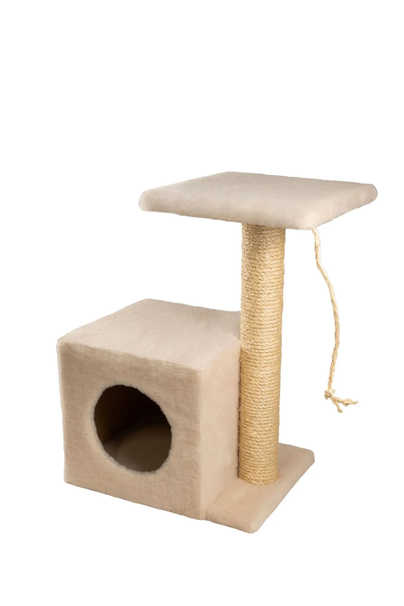 Cat House Когтеточка "Домик с боковой полкой", 58 см, сизаль Бежевая