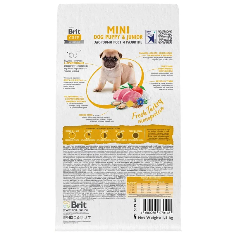 Brit Care Dog Puppy&Junior S Healthy Growth (Индейка)
